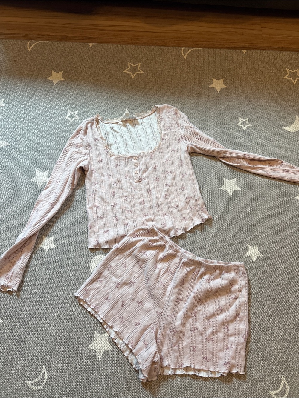 Pink Rose Light Pink Knit Long-Sleeve Top & Shorts Sleep Set